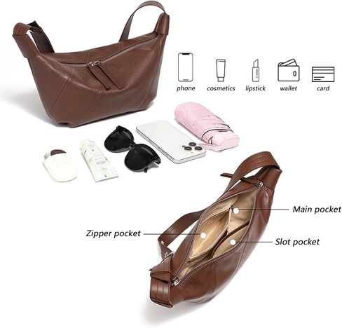 Hobo Bags for Women Soft Crossbody Shoulder Purses Slouchy Genuine Leather in Kuwait