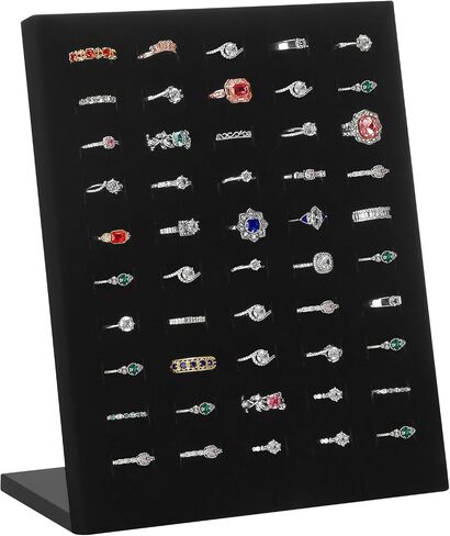 Velvet L-Shaped 50 Slots Ring Earring Holder Display Stand, jewelry Ring Earring Organizer Case Tray for Women & Selling Show (Black) in Kuwait