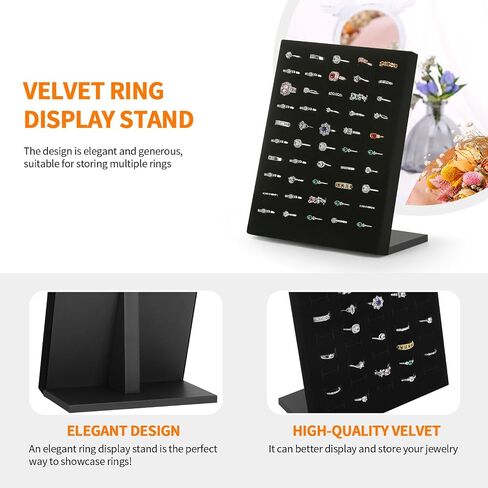 Velvet L-Shaped 50 Slots Ring Earring Holder Display Stand, jewelry Ring Earring Organizer Case Tray for Women & Selling Show (Black) in Kuwait