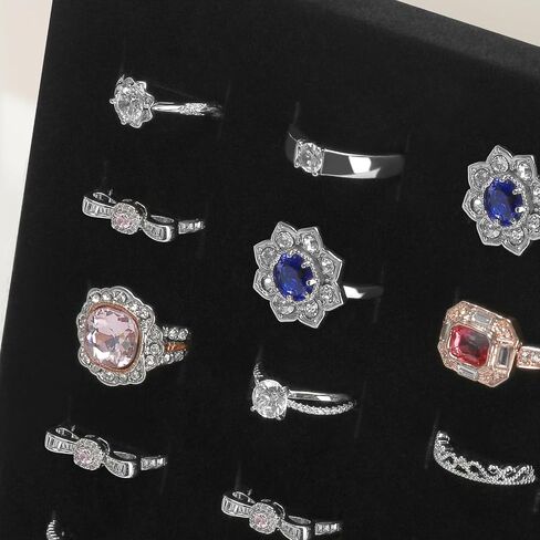Velvet L-Shaped 50 Slots Ring Earring Holder Display Stand, jewelry Ring Earring Organizer Case Tray for Women & Selling Show (Black) in Kuwait