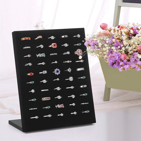 Velvet L-Shaped 50 Slots Ring Earring Holder Display Stand, jewelry Ring Earring Organizer Case Tray for Women & Selling Show (Black) in Kuwait