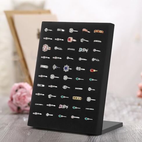 Velvet L-Shaped 50 Slots Ring Earring Holder Display Stand, jewelry Ring Earring Organizer Case Tray for Women & Selling Show (Black) in Kuwait