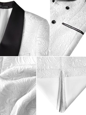 Men's Suit 2-Piece Floral Jacquard Shawl Lapel Jacket Double-Breasted Blazer & Pants Set for Wedding Prom Party in Kuwait