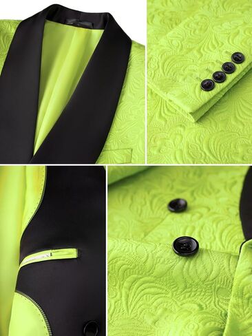 Men's Suit 2-Piece Floral Jacquard Shawl Lapel Jacket Double-Breasted Blazer & Pants Set for Wedding Prom Party in Kuwait