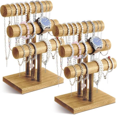2 عبوات 3 حامل سوار تقف مجوهرات شاشة خشبية منظم T-Bar Bangle Storage Rack for Necklace Scrunchies Watches Hair Ties (Brown) in Saudi Arabia