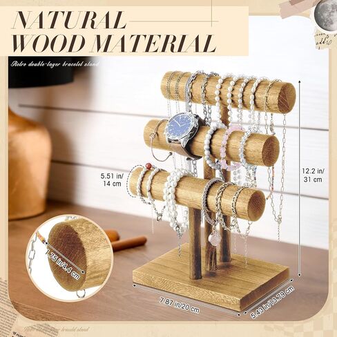 2 عبوات 3 حامل سوار تقف مجوهرات شاشة خشبية منظم T-Bar Bangle Storage Rack for Necklace Scrunchies Watches Hair Ties (Brown) in Saudi Arabia