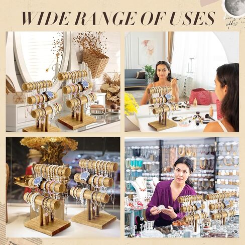 2 عبوات 3 حامل سوار تقف مجوهرات شاشة خشبية منظم T-Bar Bangle Storage Rack for Necklace Scrunchies Watches Hair Ties (Brown) in Saudi Arabia