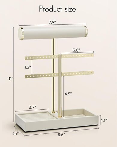 Vlando 3 Tier Necklace Holder Organizer مع صينية ، شاشة حامل سوار جلدية للنساء ، ومجوهرات الذهب سوار ، قلادة ، أقراط ، حلقات - سحابة بيضاء in Kuwait
