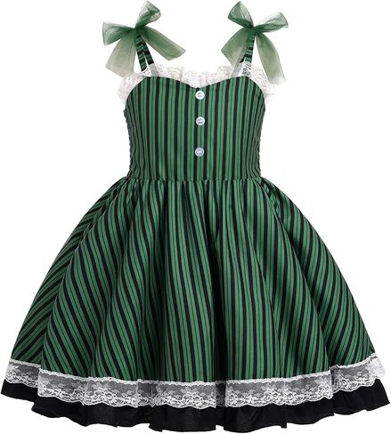 AWIBMK Kids Girls Halloween Costume Black White Green Striped Ruffle Dress Up Outfit Cosplay Role Play Birthday Clothes in Kuwait
