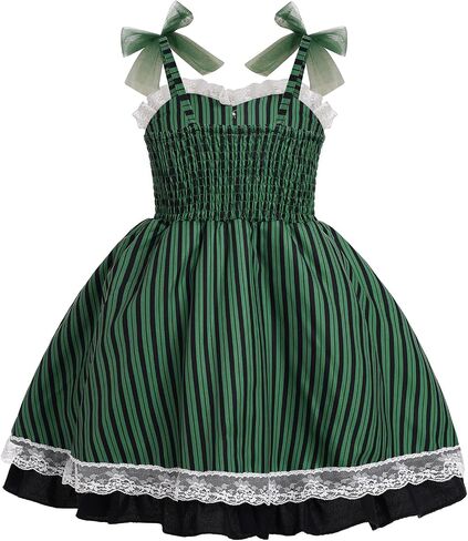 AWIBMK Kids Girls Halloween Costume Black White Green Striped Ruffle Dress Up Outfit Cosplay Role Play Birthday Clothes in Kuwait