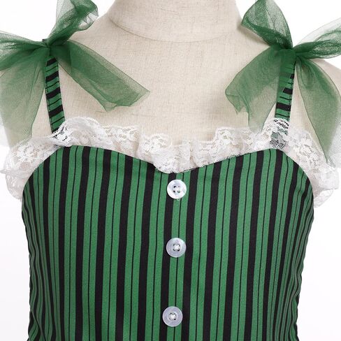 AWIBMK Kids Girls Halloween Costume Black White Green Striped Ruffle Dress Up Outfit Cosplay Role Play Birthday Clothes in Kuwait