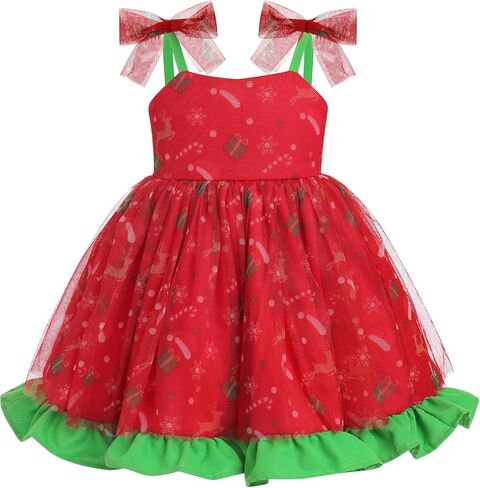 Obeeii Baby Girl Dress Spaghetti Straps Bow tulle tuler princess dress toddler birth in Kuwait