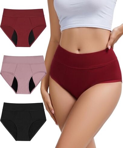 Period Underwear for Women, Leak-proof Reusable High Waisted Briefs Menstrual Panties, Heavy Flow, Cotton 3 Pack in Saudi Arabia