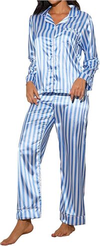 Verdusa Women's 2 Piece Striped Pj Set Button Up Pajamas Sleepwear Top and Pants in Saudi Arabia
