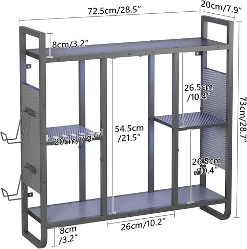 Gaming Floating Shelves, 3-Tier LED Wall Mounted Shelf for Storage, Pipe Shelves Hanging Display Rack, with 2 Controller Hooks, for Gaming Room, Kitchen, Home Bar Black FSHS142E01 in Saudi Arabia