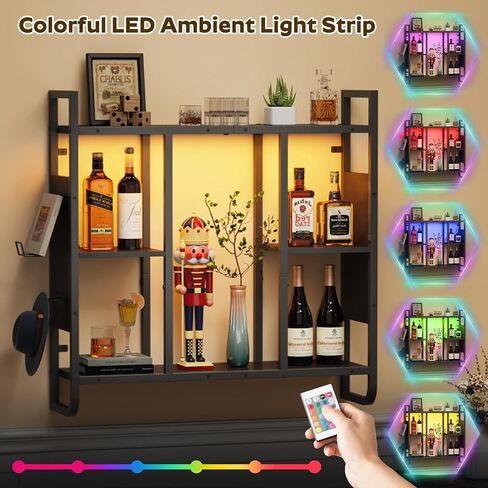 Gaming Floating Shelves, 3-Tier LED Wall Mounted Shelf for Storage, Pipe Shelves Hanging Display Rack, with 2 Controller Hooks, for Gaming Room, Kitchen, Home Bar Black FSHS142E01 in Saudi Arabia