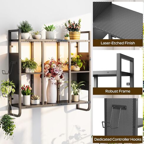 Gaming Floating Shelves, 3-Tier LED Wall Mounted Shelf for Storage, Pipe Shelves Hanging Display Rack, with 2 Controller Hooks, for Gaming Room, Kitchen, Home Bar Black FSHS142E01 in Saudi Arabia
