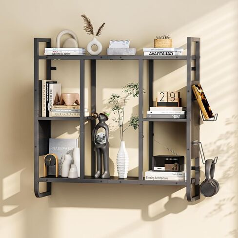Gaming Floating Shelves, 3-Tier LED Wall Mounted Shelf for Storage, Pipe Shelves Hanging Display Rack, with 2 Controller Hooks, for Gaming Room, Kitchen, Home Bar Black FSHS142E01 in Saudi Arabia