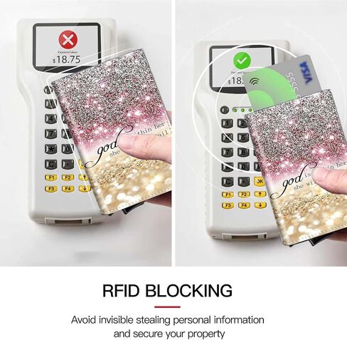 Pop Up Wallet Women Men with Money Slot,RFID Blocking Leather Minimalist Automatic Credit Card Holder Business Trifold Card Case-Pink Glitter Psalm 46:5 in Saudi Arabia