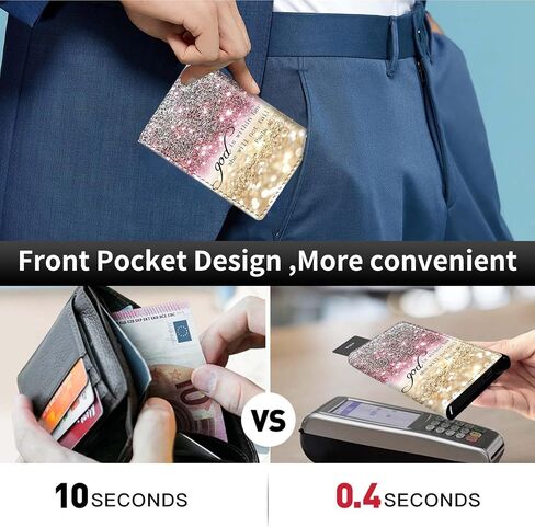 Pop Up Wallet Women Men with Money Slot,RFID Blocking Leather Minimalist Automatic Credit Card Holder Business Trifold Card Case-Pink Glitter Psalm 46:5 in Saudi Arabia