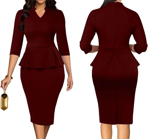 Church Dress for Women 3/4 Sleeve Work Teacher Office Business Vintage Wear to Work Pencil Midi Dress in Saudi Arabia