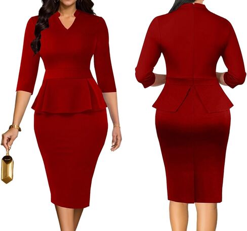 Church Dress for Women 3/4 Sleeve Work Teacher Office Business Vintage Wear to Work Pencil Midi Dress in Saudi Arabia