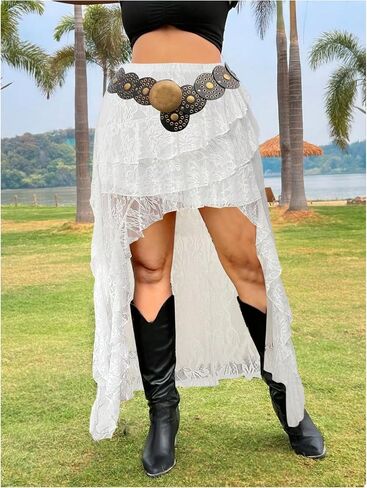 Verdusa Women's Plus Size Lace ذات الطبقات ذات الطبقات العالية المنخفضة تنورة كشكش خط in Saudi Arabia