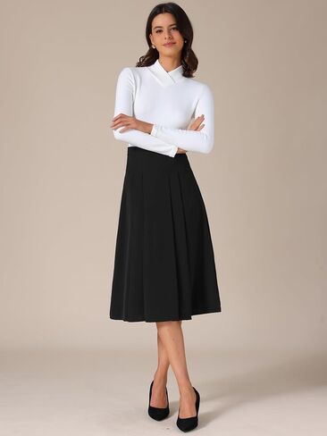 Allegra K Women's High Waist Fall 2025 Work Office A-Line Pleated Midi Skirt in Saudi Arabia