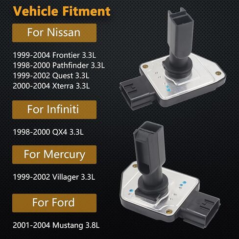 مستشعر تدفق الهواء الشامل MAF متر متوافق مع Nissan Frontier 3.3L 99-04 & Infiniti QX4 3.3L 98-00 & Mercury Villager 3.3L 99-02 & Ford Mustang 3.8L 01-04 & More استبدال OE 22680-5J000 in Saudi Arabia
