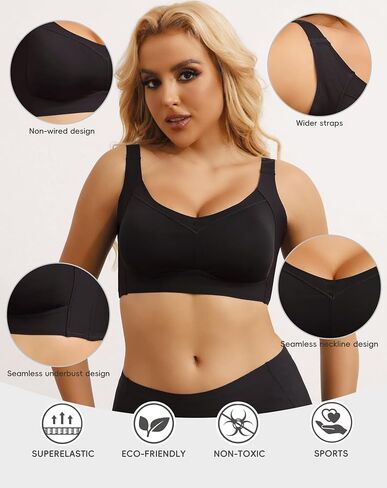 QOU Wireless Bras for Women No Underwire Sefelich Bra Comfort Push Up Bra 2-ply coups Eday in Kuwait