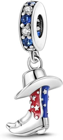 Red&Blue Cowboy Boot Dangle Charm For Bracelet, 925 Sterling Silver Charm Mothers Day's Gift, Women Jewelry in Saudi Arabia