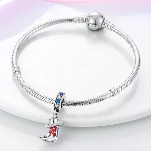 Red&Blue Cowboy Boot Dangle Charm For Bracelet, 925 Sterling Silver Charm Mothers Day's Gift, Women Jewelry in Saudi Arabia