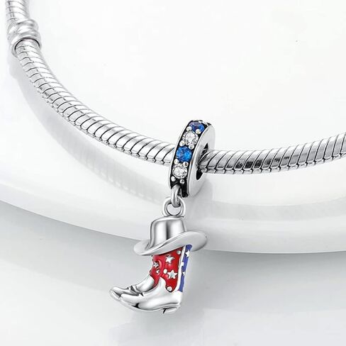 Red&Blue Cowboy Boot Dangle Charm For Bracelet, 925 Sterling Silver Charm Mothers Day's Gift, Women Jewelry in Saudi Arabia