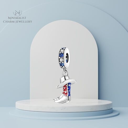 Red&Blue Cowboy Boot Dangle Charm For Bracelet, 925 Sterling Silver Charm Mothers Day's Gift, Women Jewelry in Saudi Arabia