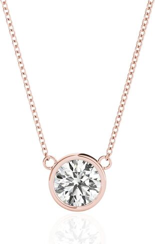 14K Gold Bezel Lab Grown Diamond Pendant | جولة Solitaire الإطار مجموعة قلادة للنساء | معتمد من IGI (1/4CT إلى 3.00 CTTW ، E-F ، وضوح VS1-VS2) سلسلة 18 بوصة in Kuwait