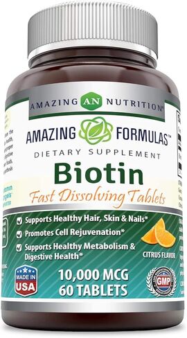 Amazing Formulas Biotin Fast Dissolve 10000 Mcg Tablets Supplement | Strawberry Flavor | Vitamin B7 | Non-GMO | Gluten Free | Made in USA (120 Count) in Saudi Arabia