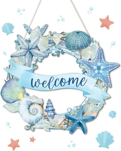 Putuo Decor Beach Wreaths for Front Door Ocean Welcome Sign Wood Summer Sea Turtle Beach Door Hanger Sign Beach Room Decor Beach Decorations for HomeBeach House Decor for Front Door in Saudi Arabia