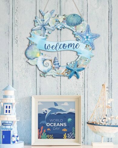 Putuo Decor Beach Wreaths for Front Door Ocean Welcome Sign Wood Summer Sea Turtle Beach Door Hanger Sign Beach Room Decor Beach Decorations for HomeBeach House Decor for Front Door in Saudi Arabia