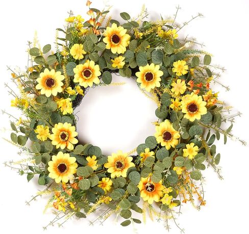 24" Lavender Wreath for Front Door - Artificial Floral Lush Summer Wreath with Adjustable Headband & DIY Decor for Wall, Home, Wedding, Party (Purple) in Kuwait