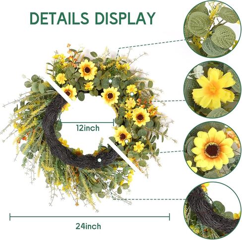 24" Lavender Wreath for Front Door - Artificial Floral Lush Summer Wreath with Adjustable Headband & DIY Decor for Wall, Home, Wedding, Party (Purple) in Kuwait