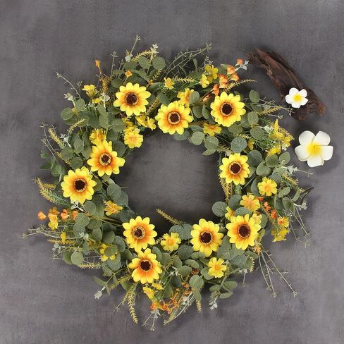 24" Lavender Wreath for Front Door - Artificial Floral Lush Summer Wreath with Adjustable Headband & DIY Decor for Wall, Home, Wedding, Party (Purple) in Kuwait