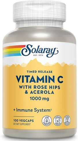Solaray Vitamin C 1000mg كبسولات إطلاق موقوتة مع الوركين الورد و Acerola Bioflavonoids ، على مرحلتين للامتصاص العالي ودعم وظائف المناعة طوال اليوم ، ضمان 60 يومًا ، 275 حصصًا ، 275 Vegcaps in Saudi Arabia