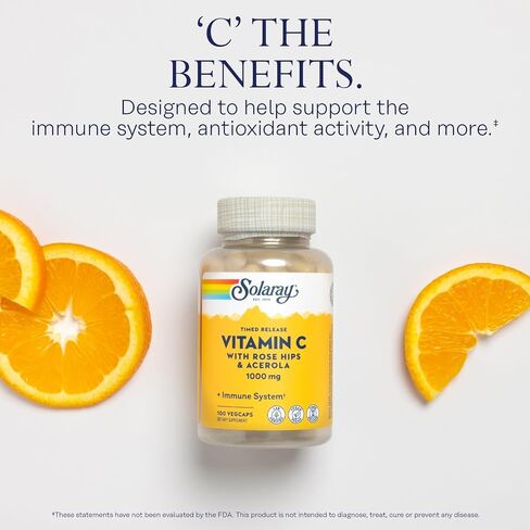 Solaray Vitamin C 1000mg كبسولات إطلاق موقوتة مع الوركين الورد و Acerola Bioflavonoids ، على مرحلتين للامتصاص العالي ودعم وظائف المناعة طوال اليوم ، ضمان 60 يومًا ، 275 حصصًا ، 275 Vegcaps in Saudi Arabia