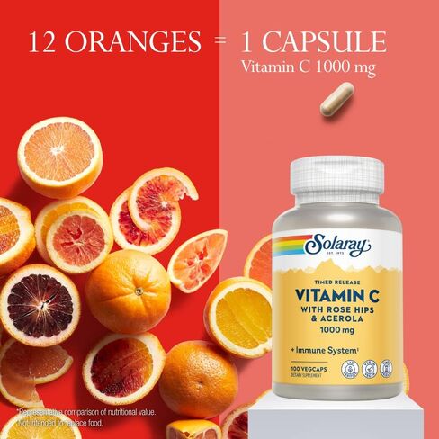 Solaray Vitamin C 1000mg كبسولات إطلاق موقوتة مع الوركين الورد و Acerola Bioflavonoids ، على مرحلتين للامتصاص العالي ودعم وظائف المناعة طوال اليوم ، ضمان 60 يومًا ، 275 حصصًا ، 275 Vegcaps in Saudi Arabia
