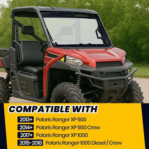 HECASA 3-IN-1 Flip Windshield Compatible With 2013+ Polaris Ranger XP 900, 900 Crew, 1000, 2015-2018 Polaris Ranger 1000 Diesel / Crew W/ Gas Spring Plastic Clear in Saudi Arabia
