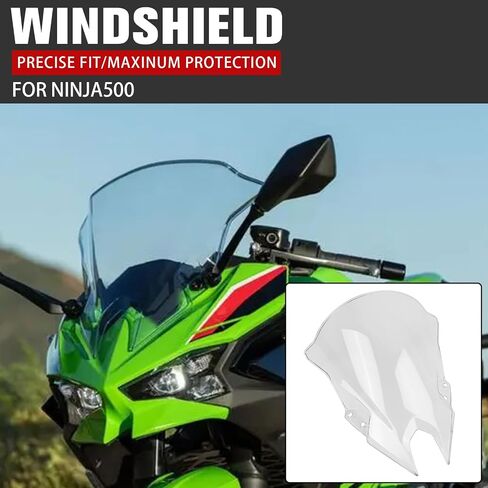 Motorcycle 18.4" Windscreen Windshield Replacement for Kawasaki Ninja500 Ninja 500 SE 2024+ PC Windscreen Double Bubble (Black) in Saudi Arabia