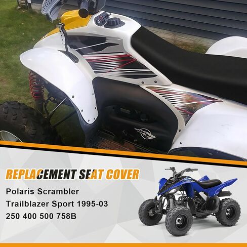 Seat Cover Compatible with 1995-2003 Polaris Scrambler Trailblazer Sport 250 400 500 758B, Heavy Duty Leather ATV Seat Cover Replacement, Black in Saudi Arabia