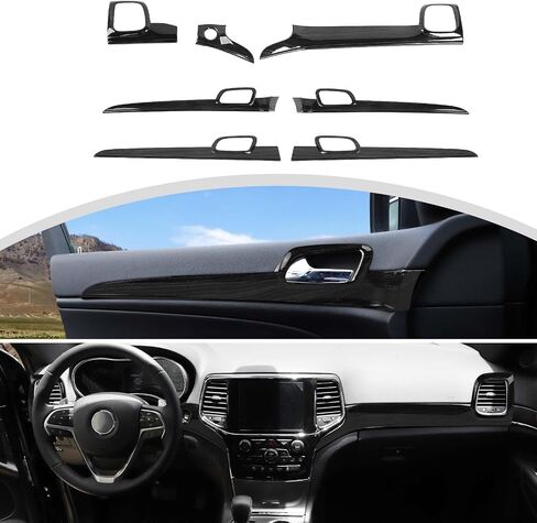 CheroCar 7PCS Center Control Dashboard Panel Trim+Inner Door Handle Cover Kit Fit for 2011 2012 2013 2014 2015 2016 2017 2018 2019 2020 Jeep Grand Cherokee Interior Accessories,Wood Grain in Kuwait