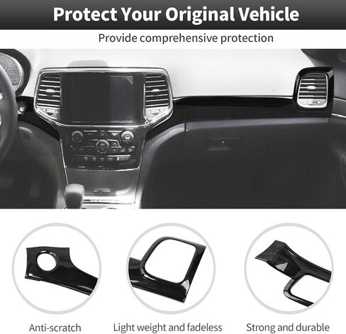 CheroCar 7PCS Center Control Dashboard Panel Trim+Inner Door Handle Cover Kit Fit for 2011 2012 2013 2014 2015 2016 2017 2018 2019 2020 Jeep Grand Cherokee Interior Accessories,Wood Grain in Kuwait