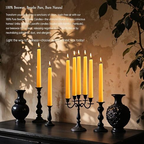 12pcs شمعيات Beeswax Taper ، 7 بوصة شموع شمع العسل النقي الخالصة ، و 7 ساعات تدوم شموع التأمل المحترقة ، شمعة شمع النحل للتأمل في صلاة المنزل (12 ، أصفر) in Kuwait